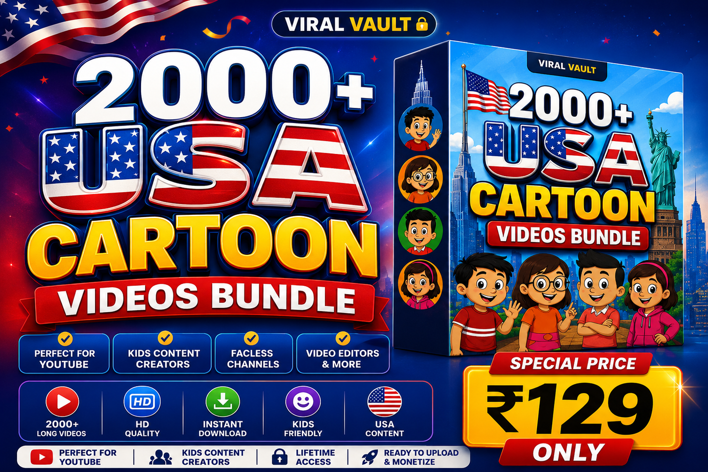 🇺🇸 2000+ USA Long Cartoon Video Bundle